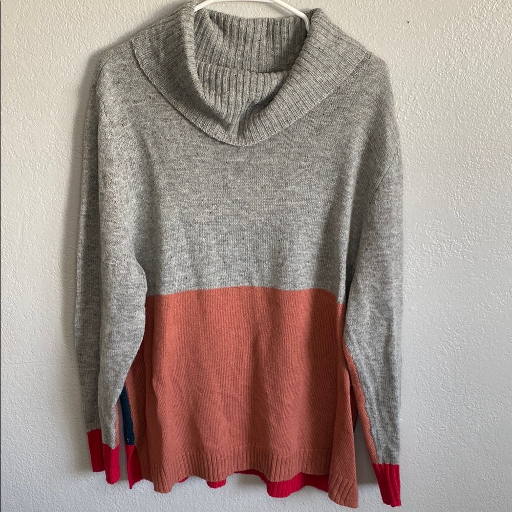 Basic Editions Colorblock Cowl Neck Sweater